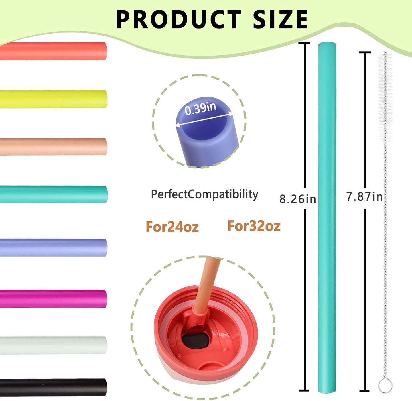 NTIERA Replacement Straws for Owala FreeSip 24oz & 32oz Bottles - 8 Colorful Reusable Straws with Cleaning Brush