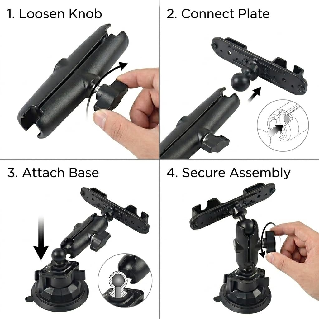 Universal Walkie Talkie Mount Holder with 25mm 1 Inch Ball Base, Heavy Duty Design for Handheld Transceiver, CB Mic and Speaker Microphone Compatible with RAM Mounts B Size Double Socket Arm