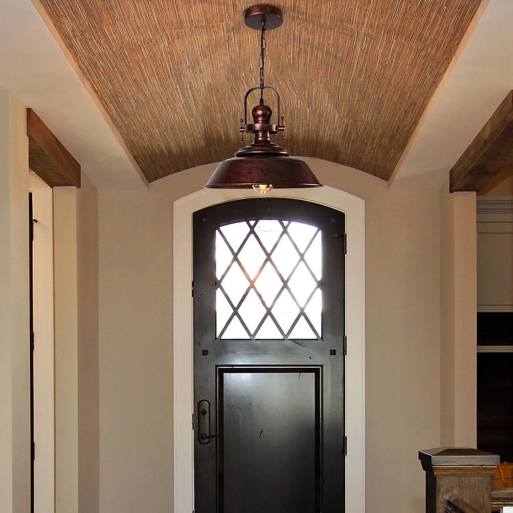 Sedelan Copper Pendant Light, Barn Pendant Lights Kitchen Island, Farmhouse Pendant Lighting, Industial Haning Lamp, Rustic Light Fixtures for Entryway Bedroom Hallway Adjustable Height，E26
