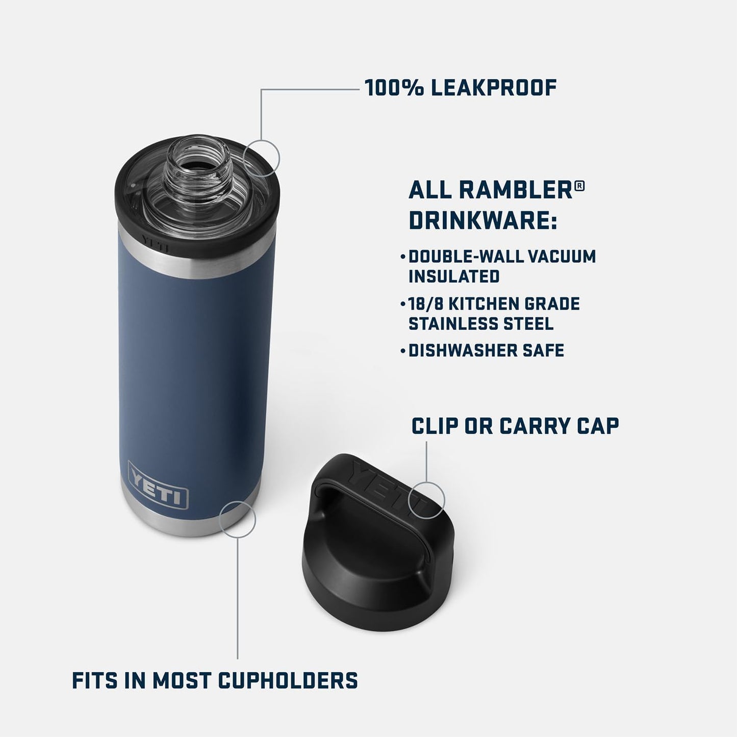 YETI Rambler 18 oz Bottle - Vacuum Insulated Stainless Steel with Chug Cap | Sleek Black Design