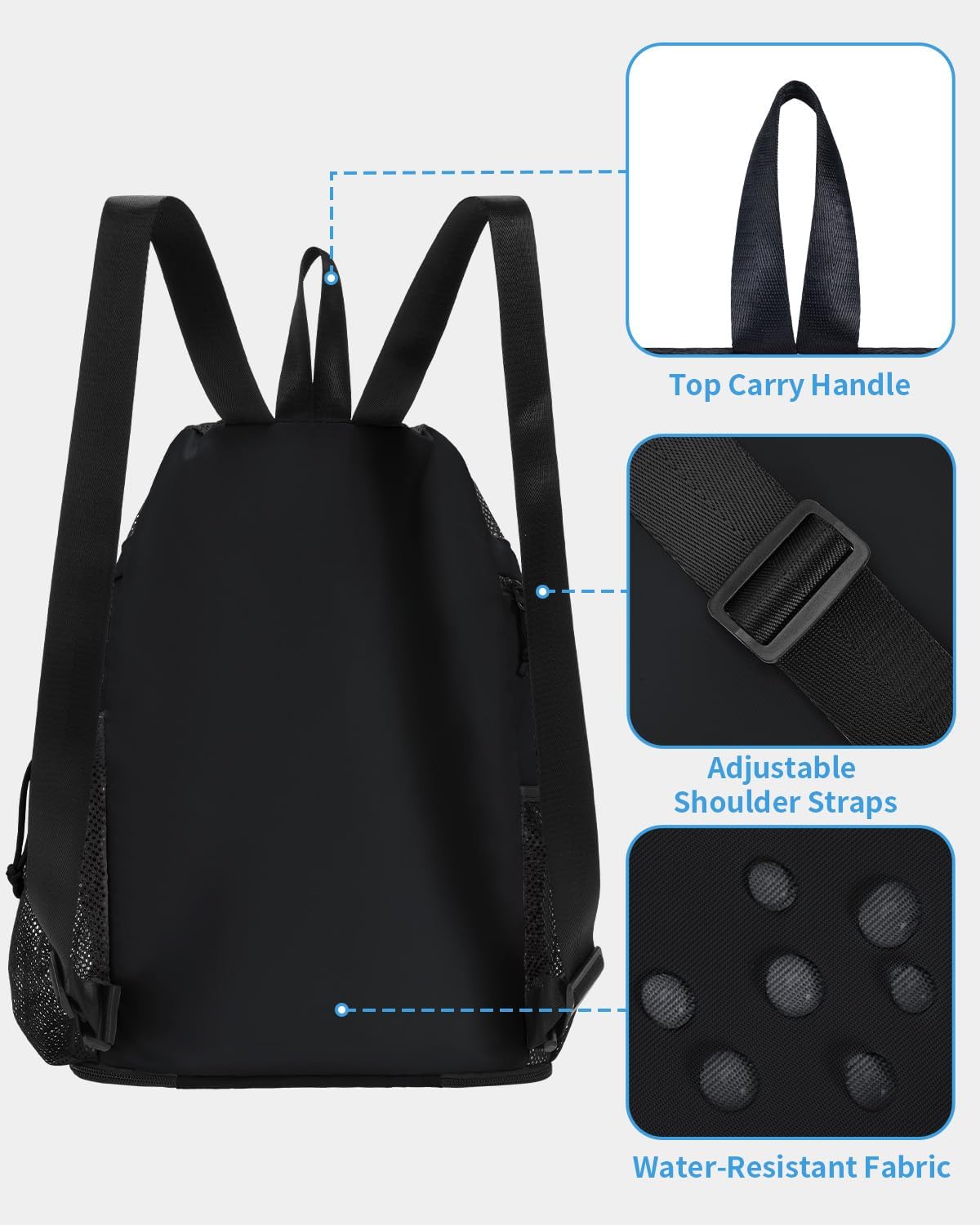 WANDF Swim Bag - Sandproof Beach Backpack with Wet Pockets & 40oz Tumbler Holder | Black