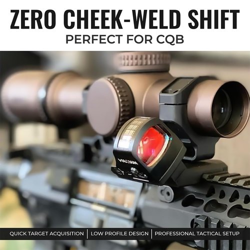 Gotical 45 Degree Angled Low Profile Offset RMR Footprint Red Dot Base, Front and Back Position Red Dot Riser Black Finish Type III Hard Coat Anodized