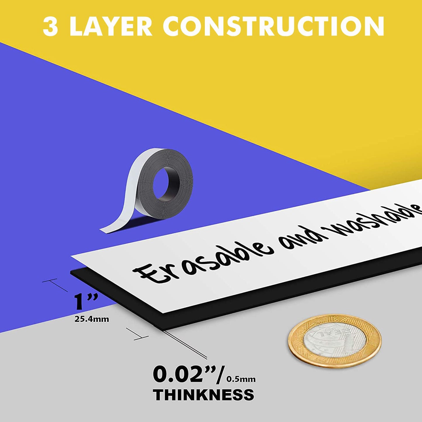 LLPT Dry Erase Magnetic Label Strips 1” x 26 Ft Blank Writable Magnet Roll Labels Reusable Cutable for Refrigerator Shelf Whiteboard Toolbox Craft and Other Metallic Surfaces White (DMS126)