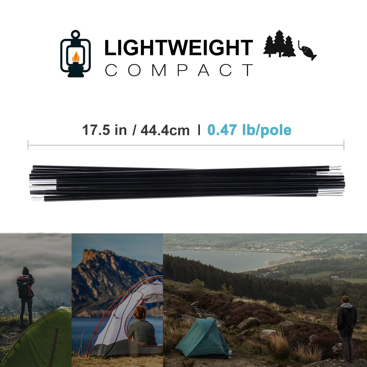 Tentilt Unassembled Tent Poles Replacement 14' 7" 8.5mm, Female and Male End Tent Compatible, Aluminum Tent Pole Repair Kit, Dia. 0.33" 1 Pack