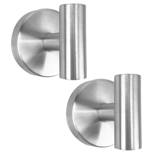 BIRDDIE Suction Cup Shower Towel Hooks, Wall Mount Robe Holder, Heavy Duty No Drill Wall SUS304 Waterproof Stainless Steel Hooks for Bedroom, Bathroom, Kitchen, Hotel and Office (2*Brushed Nickel)