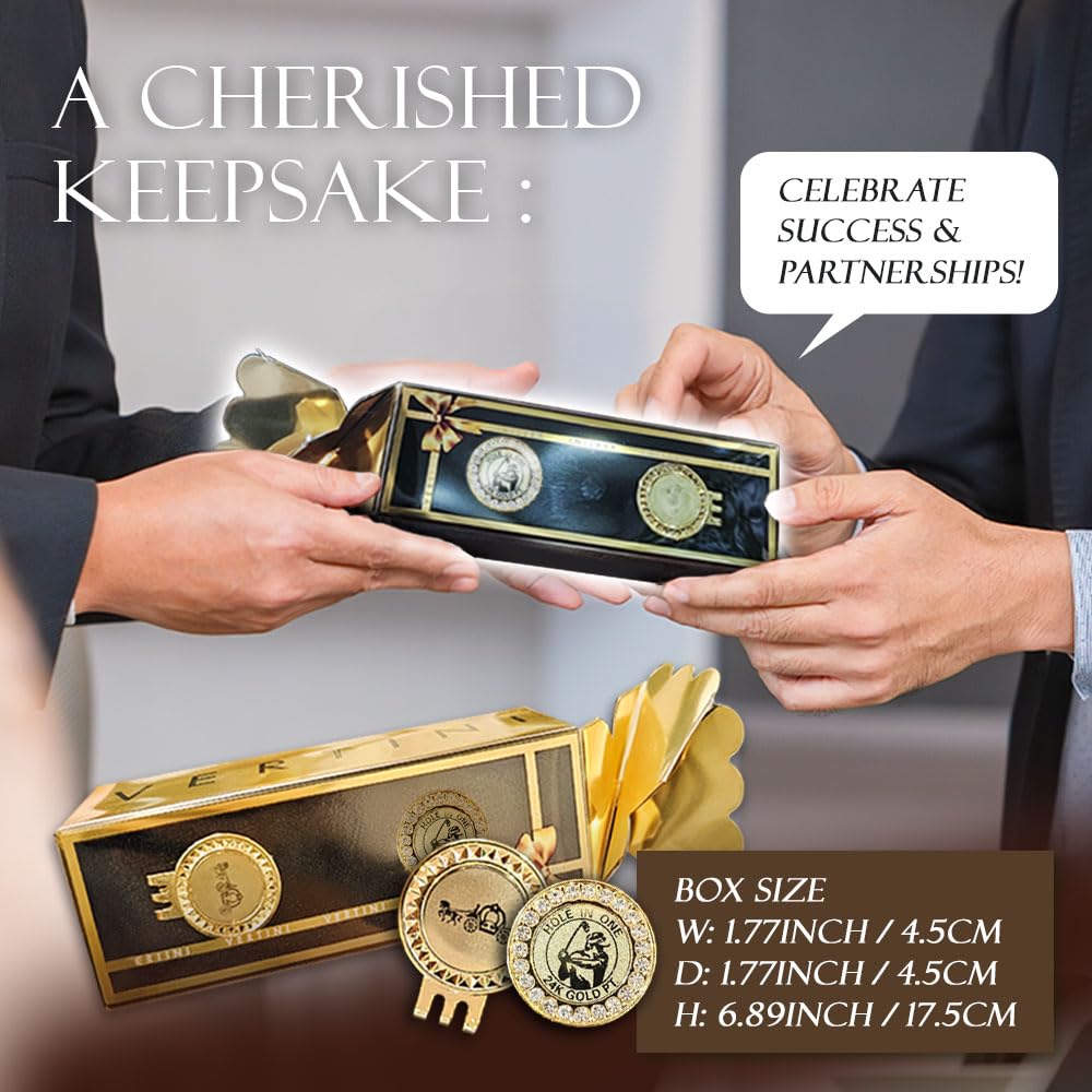 Vertini 24K Gold Plated Golf Ball Marker with Magnetic Hat Clip - Luxury Golf Gifts for Men, Unique Golf Accessories for Dad, Boss, Husband, Unique Golf Gifts for Men Who Have Everything [ Crystal ]