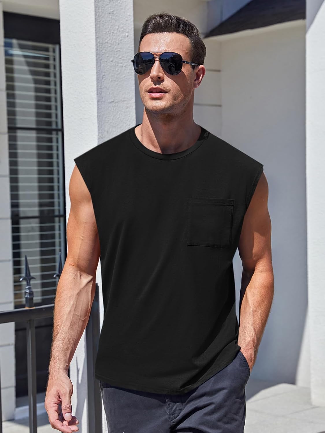 ZIWOCH Men's Sleeveless Tank Tops - Workout Muscle Shirts with Pocket | Comfortable Gym Wear