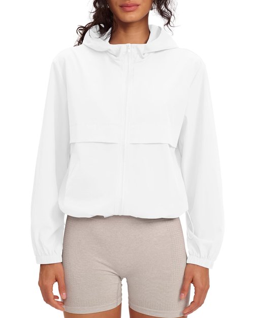 Locachy Women's Lightweight Athletic Workout Hoodie Long Sleeve Full Zip Gym Running Outdoor Jacket White M