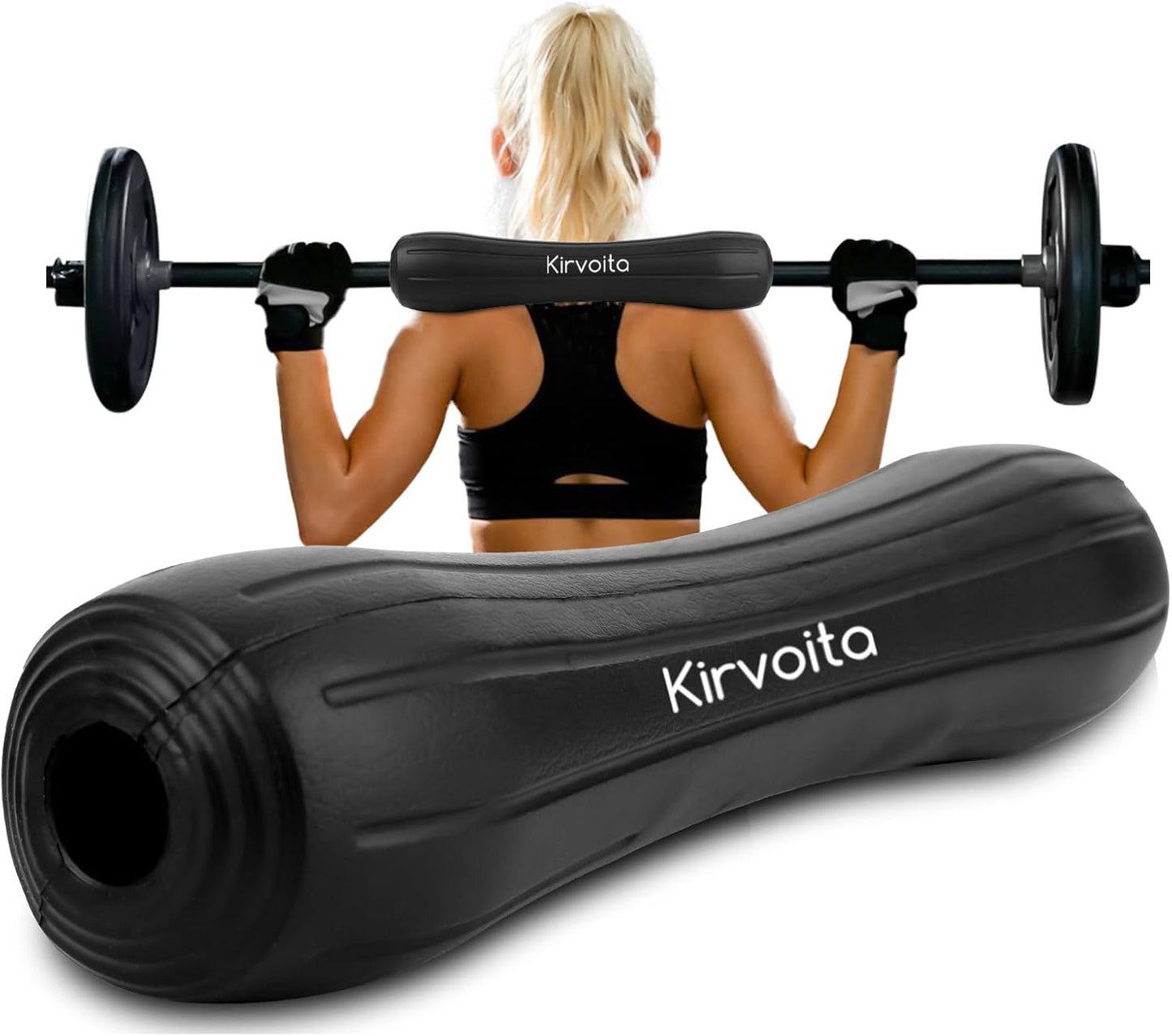 Rubber Barbell Pad - Squat & Hip Thrust Pad | Easy Installation, No Straps Needed, 15.5" x 3.5" x 3.5", Black