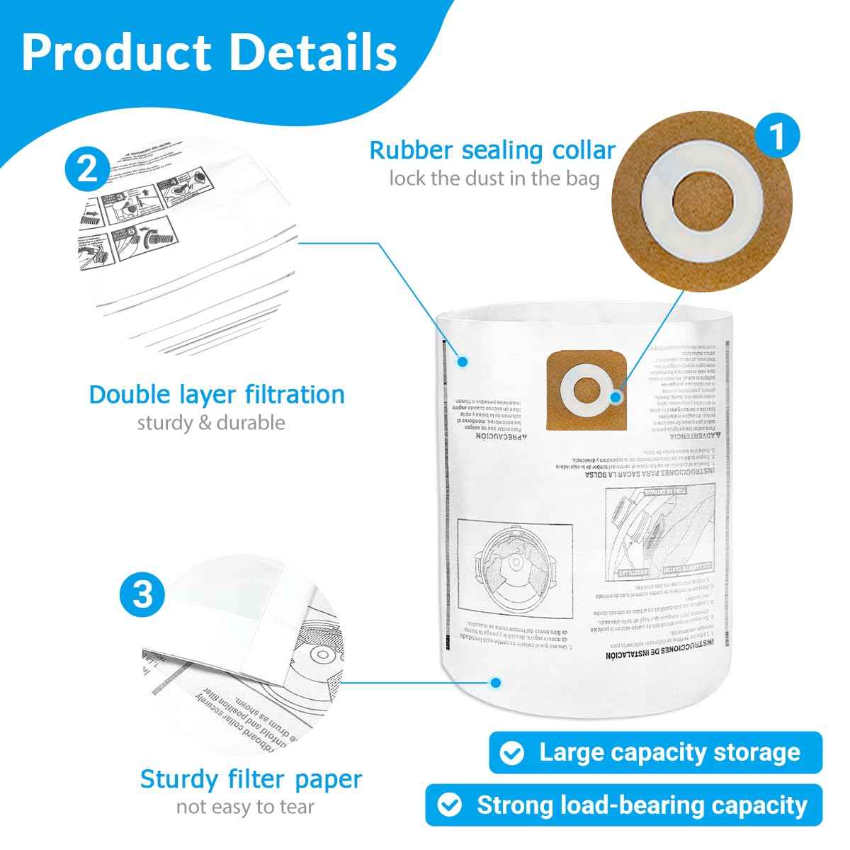 Zibopon 8 Pack CMXZVBE38749 Vacuum Dust Bags Replacement for CRAFTSMAN 16-20 Gallon Wet/Dry Shop Vac Bags: CMXEVBE17595, CMXEVBE17596, Part# 38749