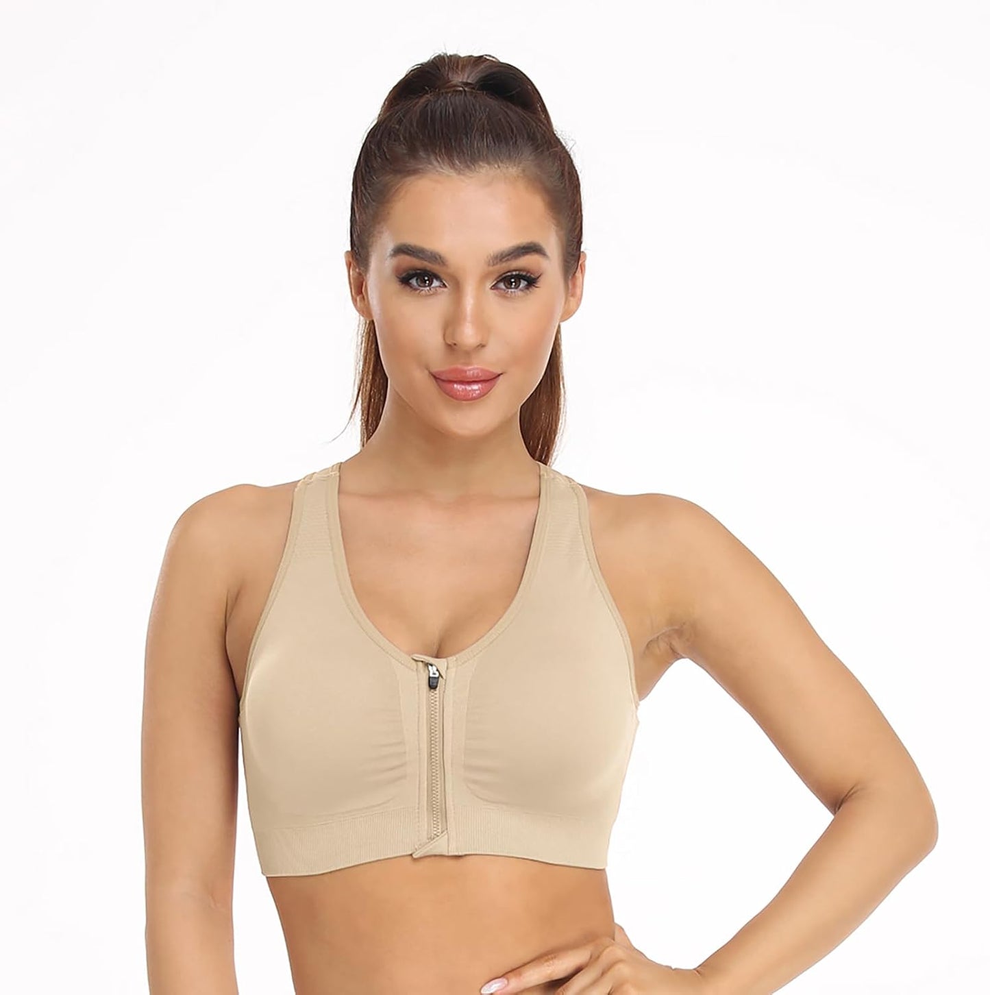 Skiennix Women's Zip Front Sports Bra - Wireless Post-Surgery Support for Active Yoga | Comfortable Fit