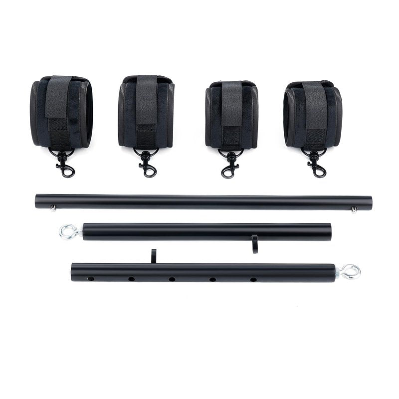 Black Heavy Duty Stainless Steel Expandable Spreader Bar with 4pcs Furry PU Black Adjustable Straps, Training Fitness Kit,Home Indoor Sports Yoga Set