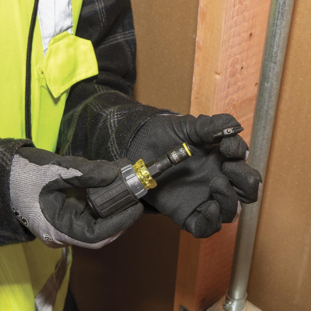 Klein Tools 32561HDRT KNECT 7-in-1 Ratcheting Screwdriver, Impact Rated, Stubby with Phillips, Slotted Bits, 3 Nut Drivers, Adapter, 7-Piece