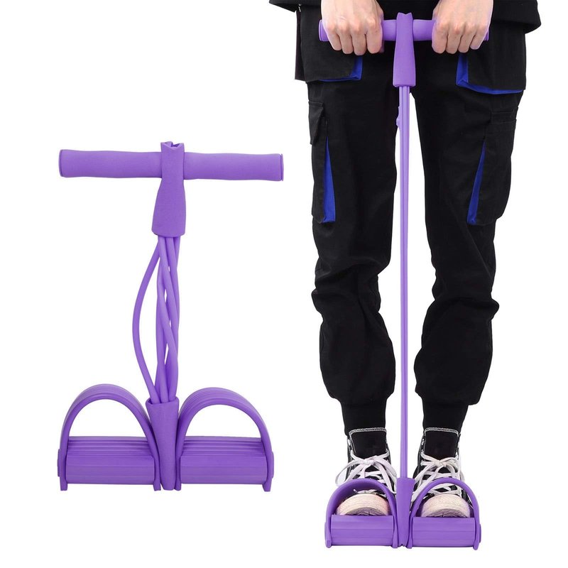 4 Tube Elastic Pull Rope Sit Up Training Pedal Resistance Band Yoga Stretching Fitness Equipment (Purple)
