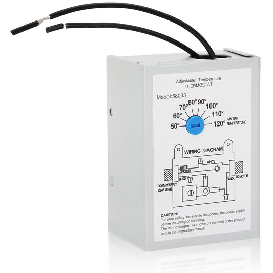 58033 Single Speed Adjustable Thermostat for Lomanco Lomancool 2000/1800 Series and F0510B2944, 9800527, 99080267 Power Vent Attic Fan, Temperature Control Range 50°F-120°F (10°C-48.89°C)