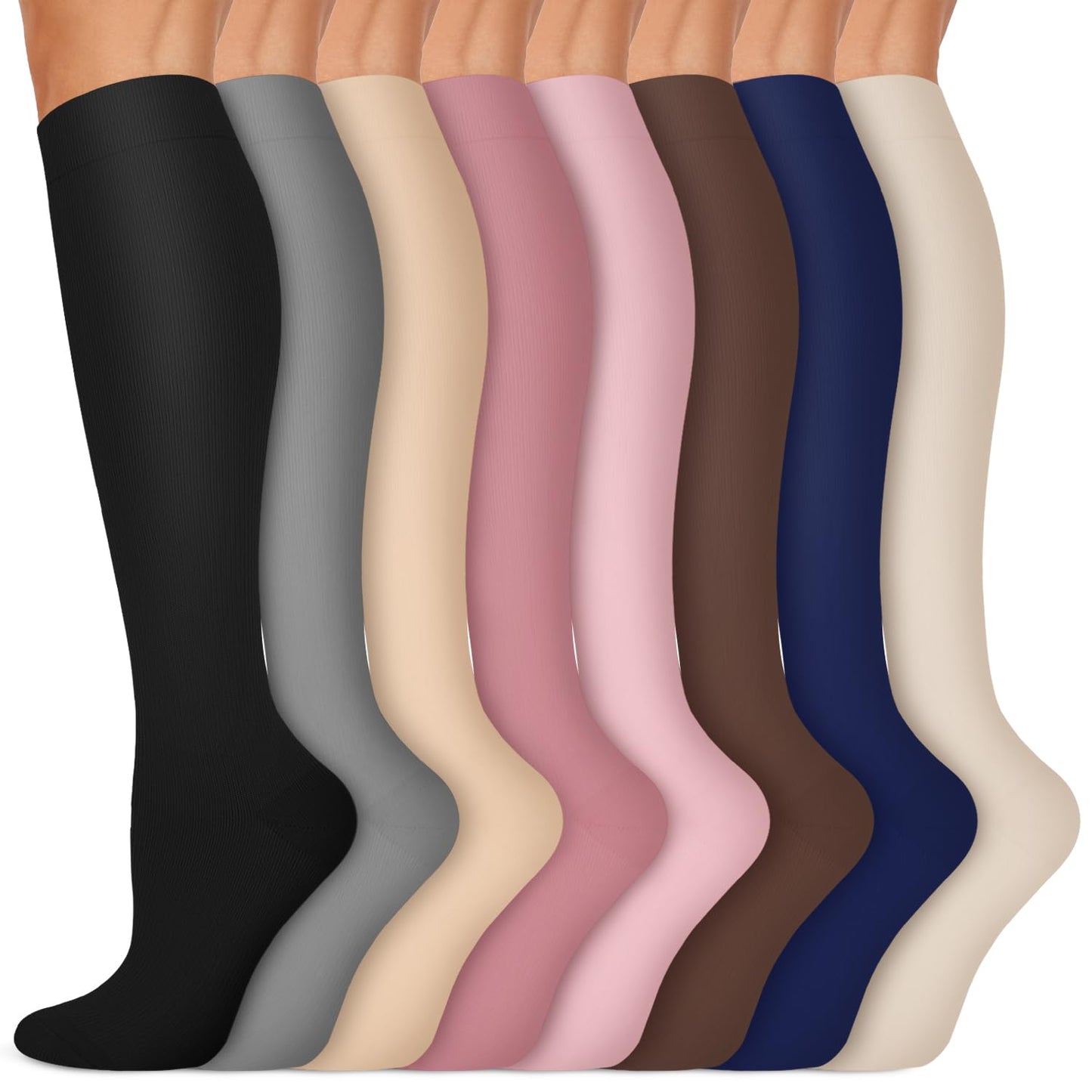 Copper Compression Socks 15-20 mmHg for Men & Women 8 Pairs – Circulation Support for Nurses,Travel,Running,Hiking,Soccer,Gifts,Pregnant,Flying,Knee High Compression Socks(S/M)