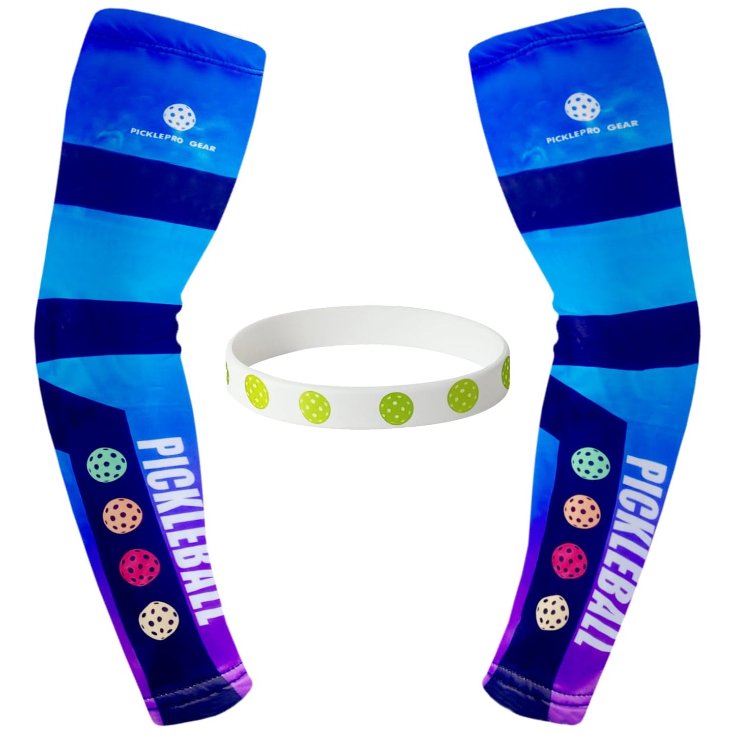 PickleProGear Pickleball Arm Sleeves M/L Size | Compression Fit, UV Protection | 5 Stylish Designs (Blue & Purple Arm Sleeves)