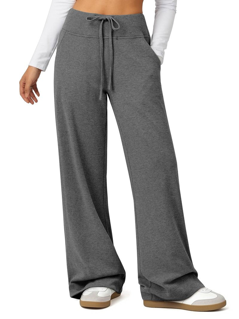 ATHMILE Wide Leg Sweatpants Women High Waisted Baggy Lounge Pants Drawstring Athletic Joggers Teen Girl Clothes Black