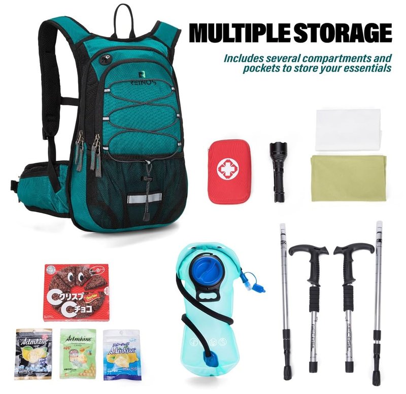 Hydration Pack Backpack with 3L Water Bladder for Men & Women, Hiking Daypack with Thermal Insulation | Running, Cycling, Camping, Skiing, Outdoor Activities (Emerald)