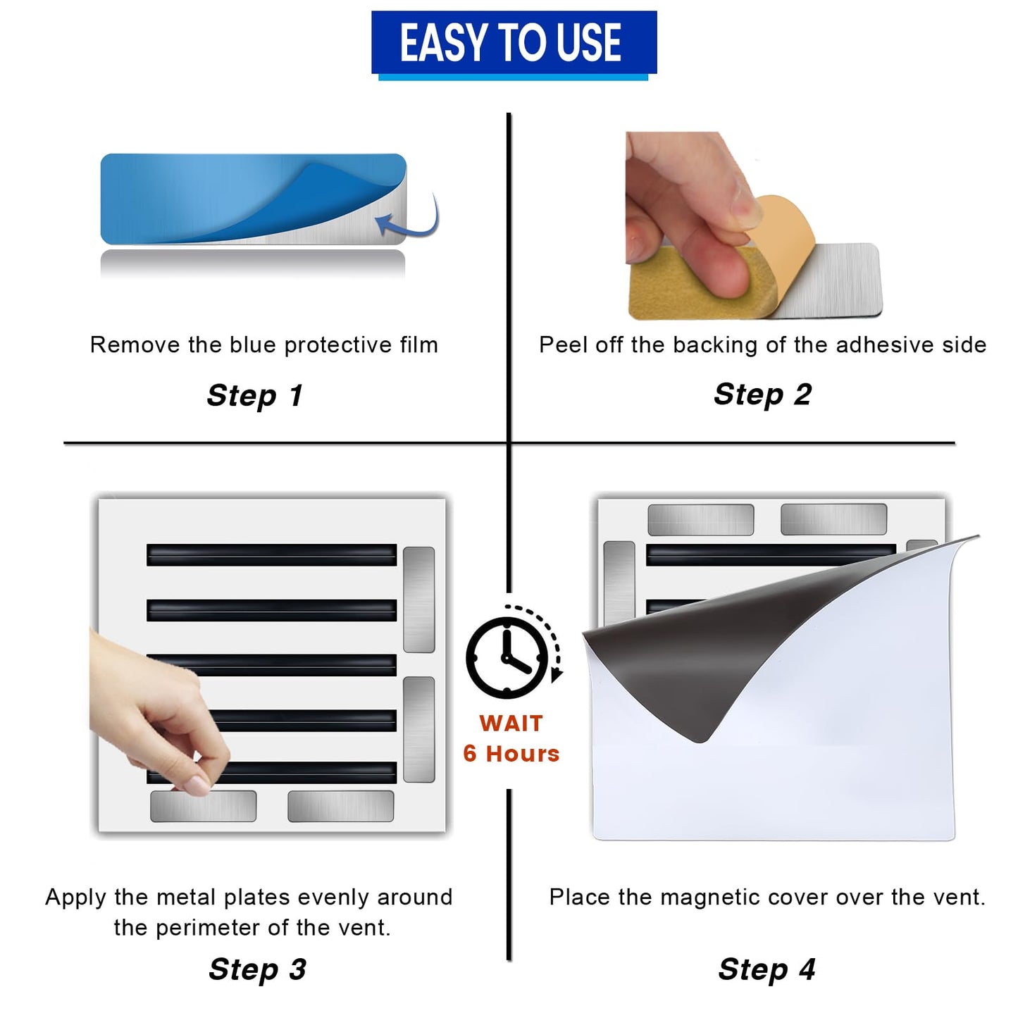 Seatern Adhesive Metal Plates for Magnetic Mounts, 1" x 3.15", 16 Pack Steel Strips with Adhesive Backing for Magnets on Non-Steel Vents