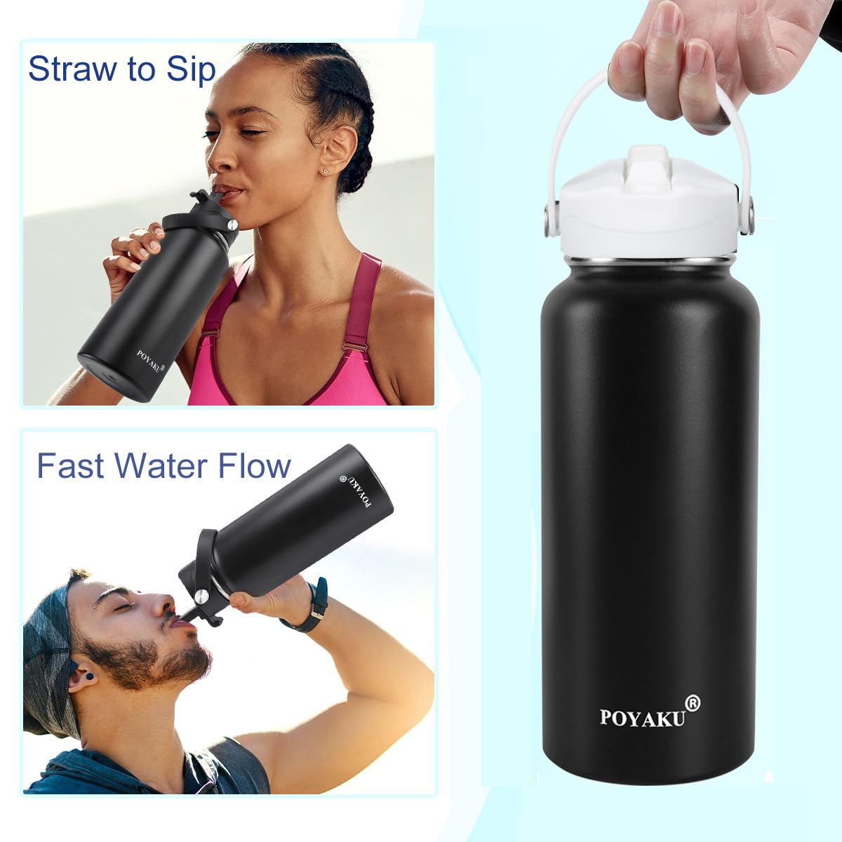 Straw Lid Sport Water Bottle Wide Mouth, Flex Straw Lid Compatible with Hydroflask 12 16 18 20 32 40 64 oz, Replacement Lids and Water Bottle Lid Accessories (White)