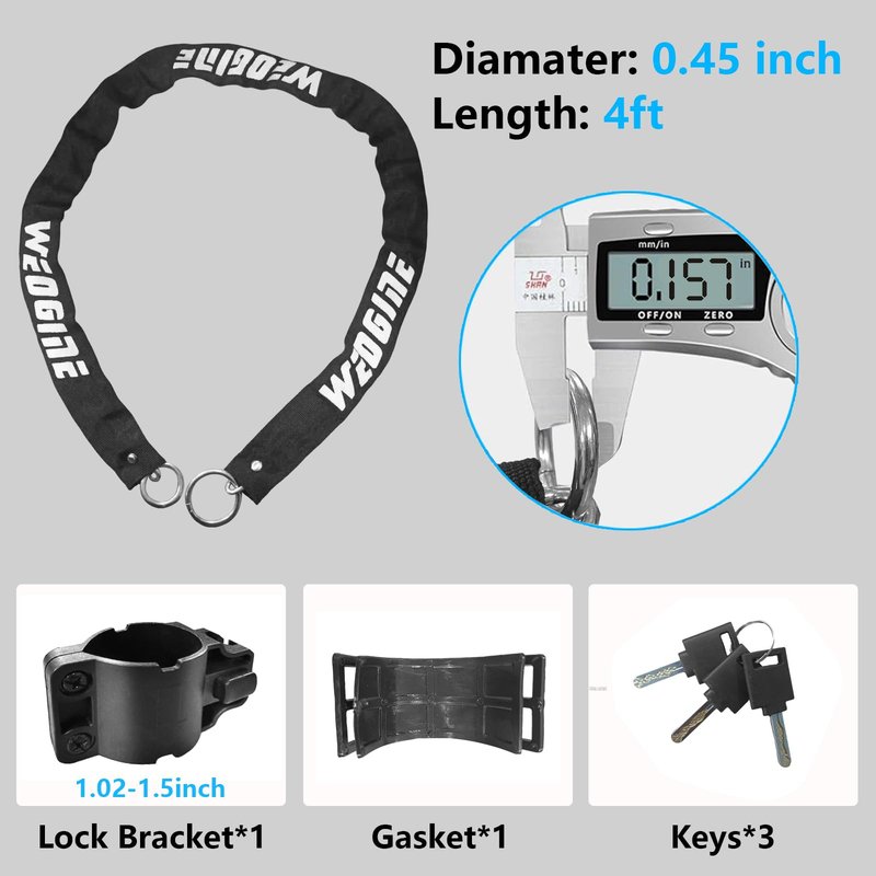 Bike U Lock with 4ft Security Chain 14mm Shackle, Bike Lock with 3 Keys and Mounting Bracket, Bicycle U-Locks Perfect for Road, Mountain, and Electric Bikes,Bicycle Lock
