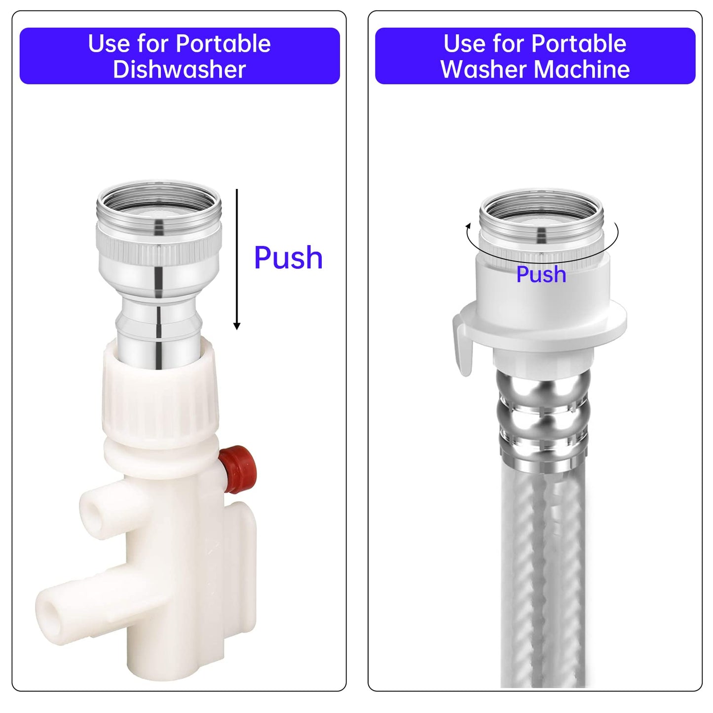 Dishwasher Faucet Adapter, 2 Pack Portable Washer Faucet Snap Adapter Connection Accessories 15/16-27Male or 55/64-27Famale