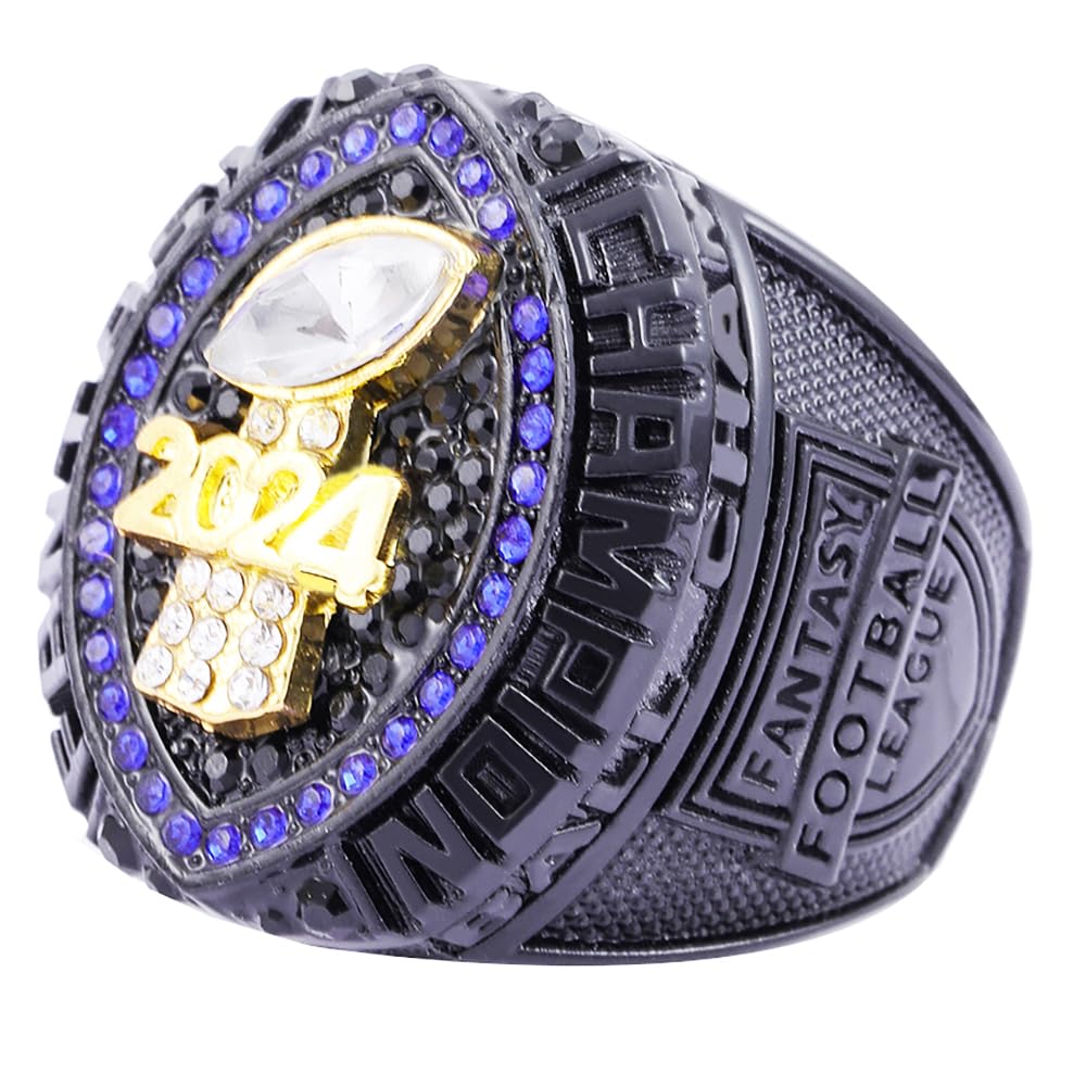 noblehead 2024 Fantasy Football Ring | Heavy FFL Champion Ring | Gold Silver Tone Plated Award Trophy for Fantasy Football League Winner (size 13)