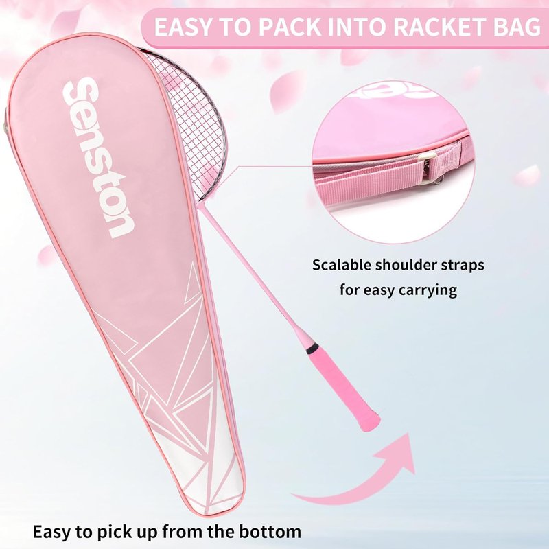 Senston N90 Badminton Racket Single High-Grade Badminton Racquet Carbon-Fiber Badminton Racket Pink with Racket Cover
