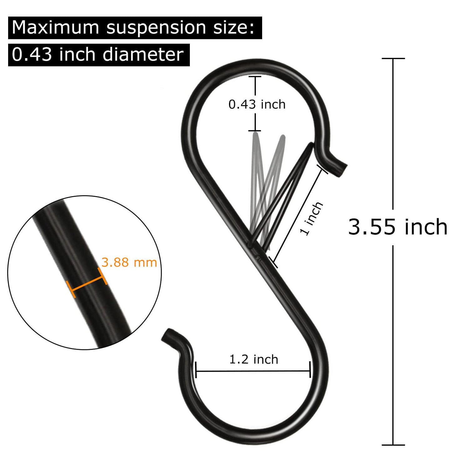 Waitkey 32 Pack S Hooks for Hanging, 3.5 inch Heavy Duty Metal S Hooks with Safety Buckle S Shaped Hooks Pot Rack Closet Hooks for Hanging Plants, Clothes, Kitchen Utensil, Pots, Pans, Bags (Black)