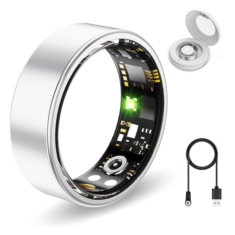 Aichiken Smart Health Ring for Women Men Fitness Tracker with Heart Rate, Blood Oxygen,Sleep Monitoring, Step Counting, IP68 Waterproof for iPhone and Android, No Subscription (Bright Silver, 7)