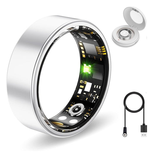 Aichiken Smart Health Ring for Women Men Fitness Tracker with Heart Rate, Blood Oxygen,Sleep Monitoring, Step Counting, IP68 Waterproof for iPhone and Android, No Subscription (Bright Silver, 7)