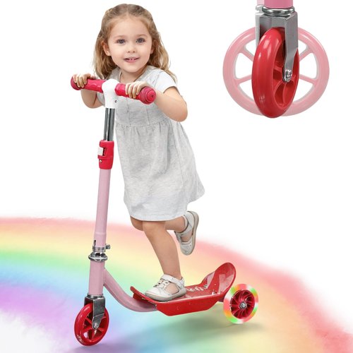 Kick Scooters for Kids 3-5 5-7 Age - Flexible Steer,Height Adjustable,Light Up Three Wheels Toddler Scooter for Ages 3+ Year Old Boys & Girls, Indoor Outdoor Fun Gifts - Pink
