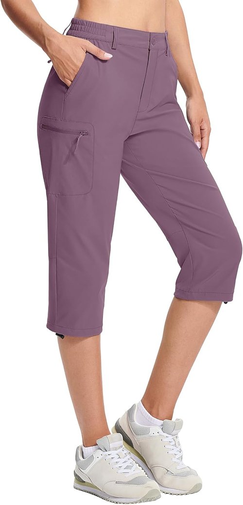 MAGCOMSEN Women's Hiking Capris - Lightweight, Stretch Water-Resistant Cargo Pants with 5 Pockets