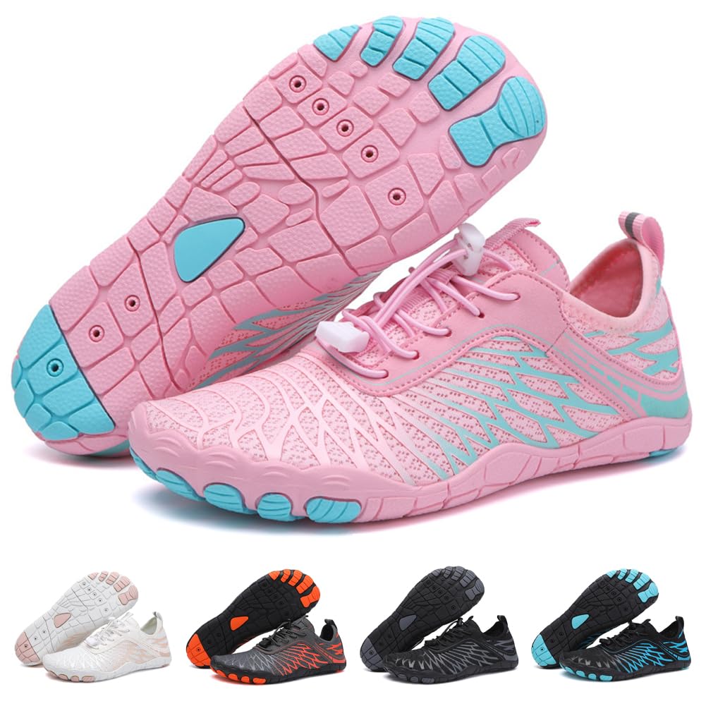 ELETON Barefoot Shoes Women Men Footwear, Wide Toe Box Hiking Zero Drop Non-Slip Quick-Dry River Boat Pool Beach Water Shoes, Lightweight Swimming Running Walking Sneakers Unisex Pink