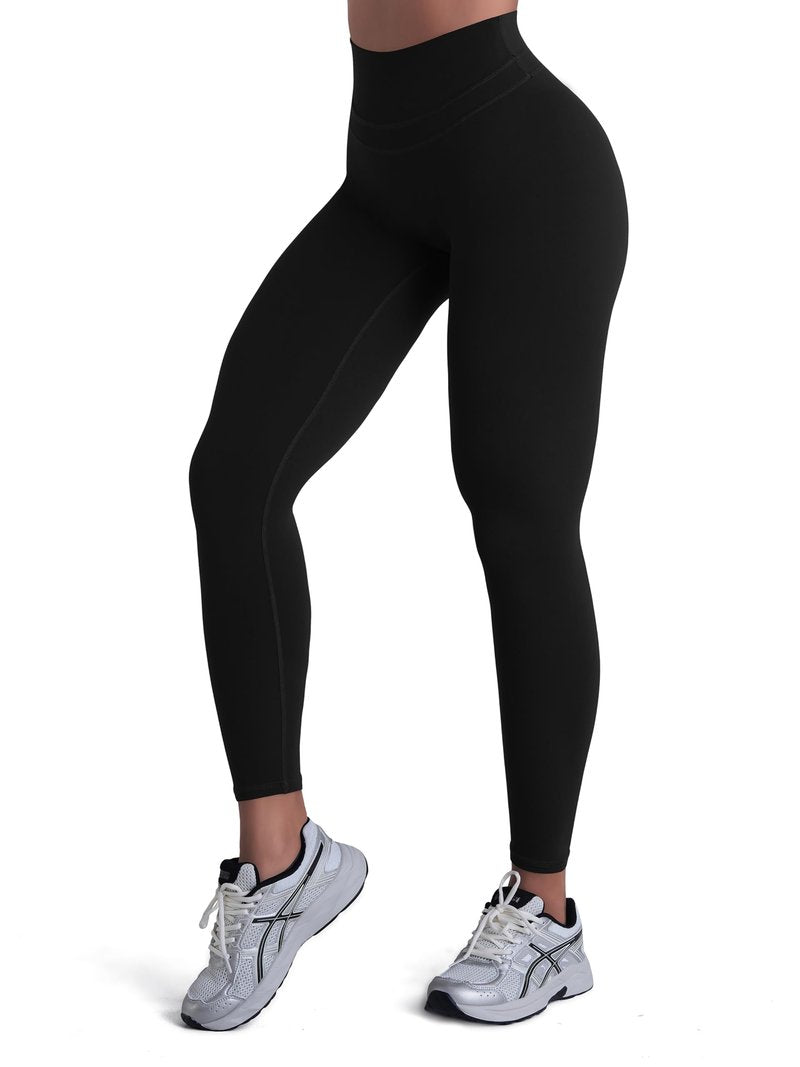 Sunzel Women's Hidden Butt Lifting Leggings No Front Seam High Waist Yoga Pants with Tummy Control Workout Gym Running Casual 25" Inseam Black Medium