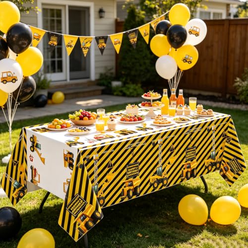 Construction Party Tablecloths - 4 Pack Plastic Table Covers 51x86"