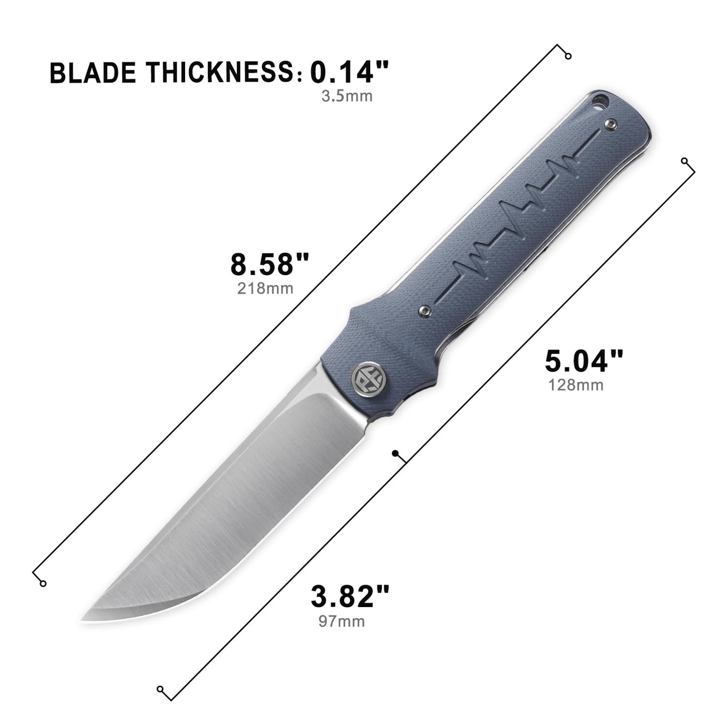 Petrified fish PFB04 Tena Folding Knife, 3.82" D2 Steel Satin Blade G10 Handle Pocket Folding knife for EDC Camping Outdoor (Gray Satin)
