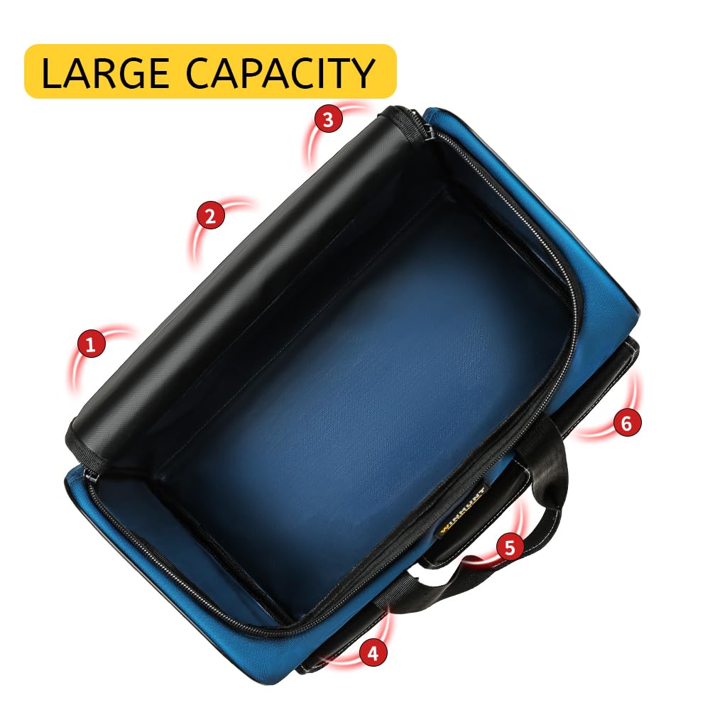 WINHUNT Large Tool Bag, 1680 Denier with 5 Exterior Pockets Electrician Tool Bag, Ideal for DIY Enthusiasts and Craftsmen Tool Bags for Men Heavy Duty, Blue