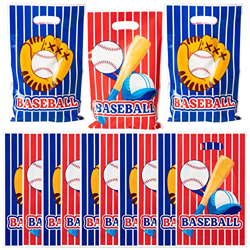 Baseball Party Favor Bags - 50 Plastic Gift Bags with Handles