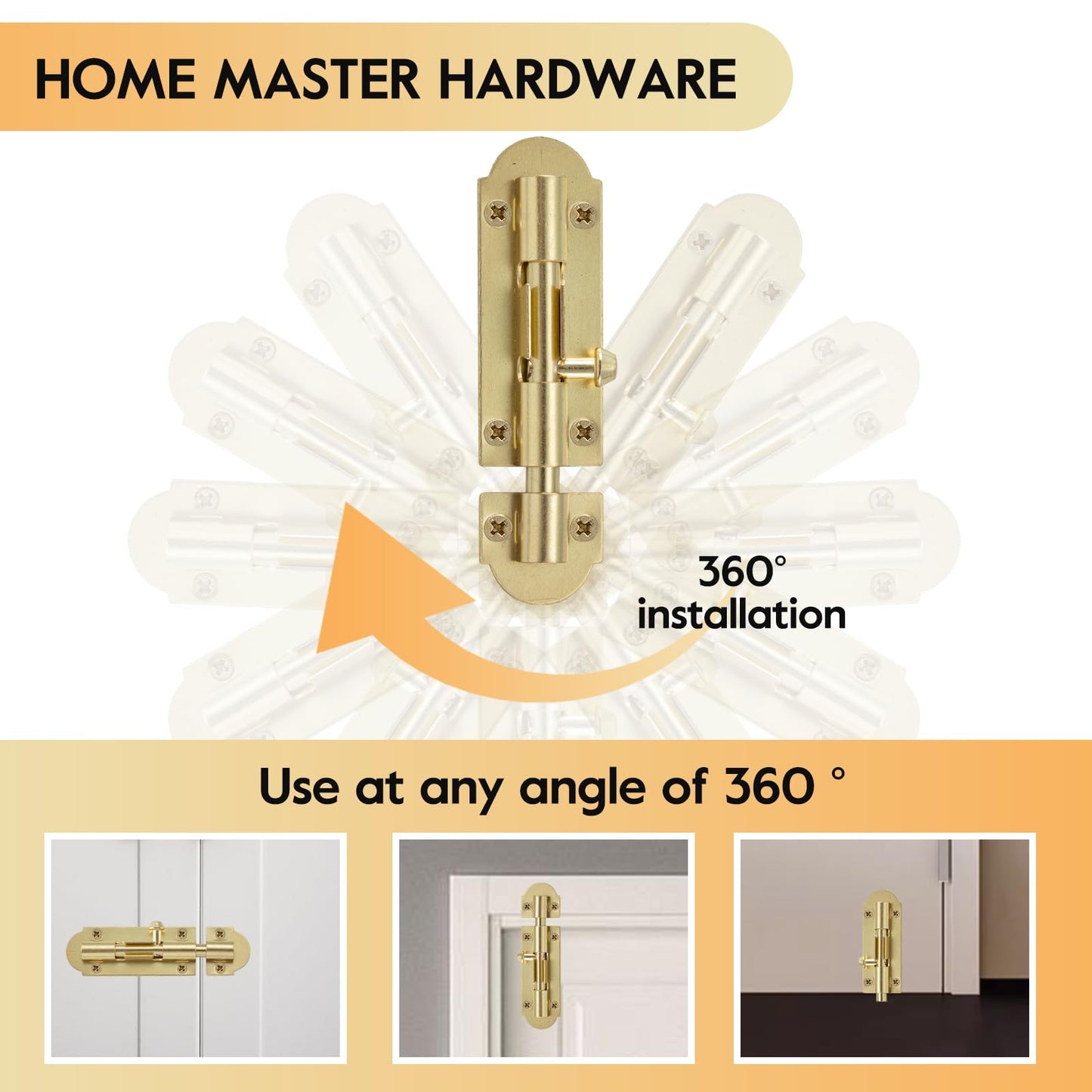 HOME MASTER HARDWARE 4 Pack Brass Plated Sliding Bolt Lock,3 in Barrel Bolt Latch for Door Chest Window Fence