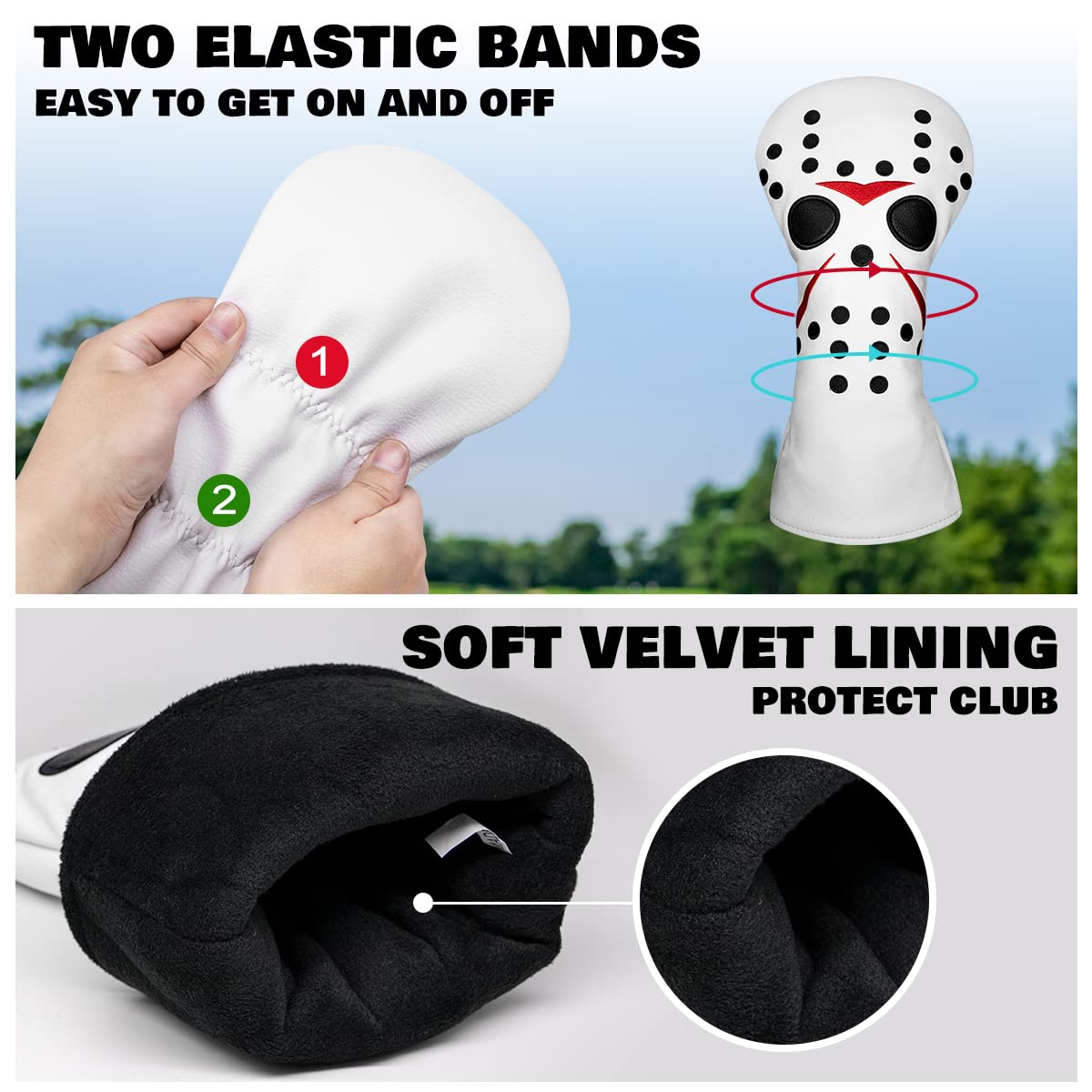 BAIRBRE Golf Hybrid Covers Field Hockey Mask Embroidery Golf Club Covers Leather Hybrid Headcovers Golf Headcover for Most Brand