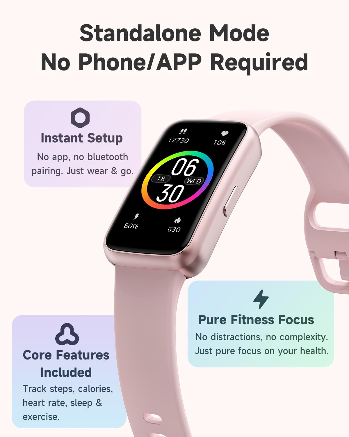 TOOBUR Fitness Tracker Watch, NO APP NO Phone Required, 3ATM Waterproof, Heart Rate/Body Energy/Sleep Monitor, 100 Sports Modes, Step Counter Pedometer Watch, Activity Tracker for Women, Pink