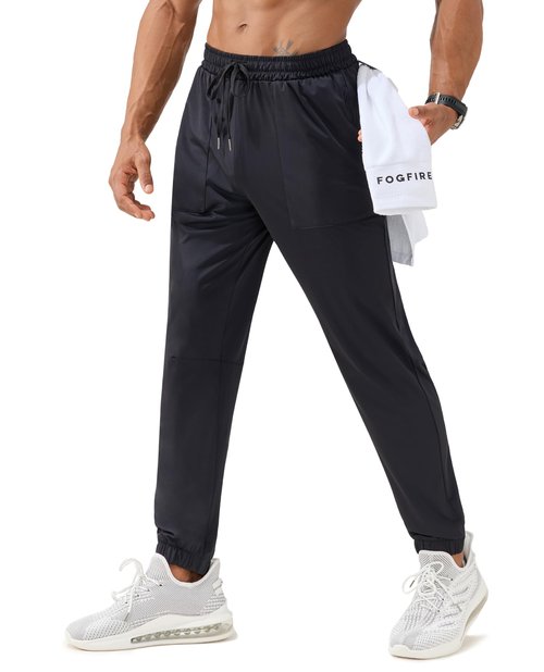 FOGFIRE Mens Athletic Joggers with Zipper Pockets Lightweight Running Workout Pants Quick Dry Tapered Sweatpants for Men Gym-Black L