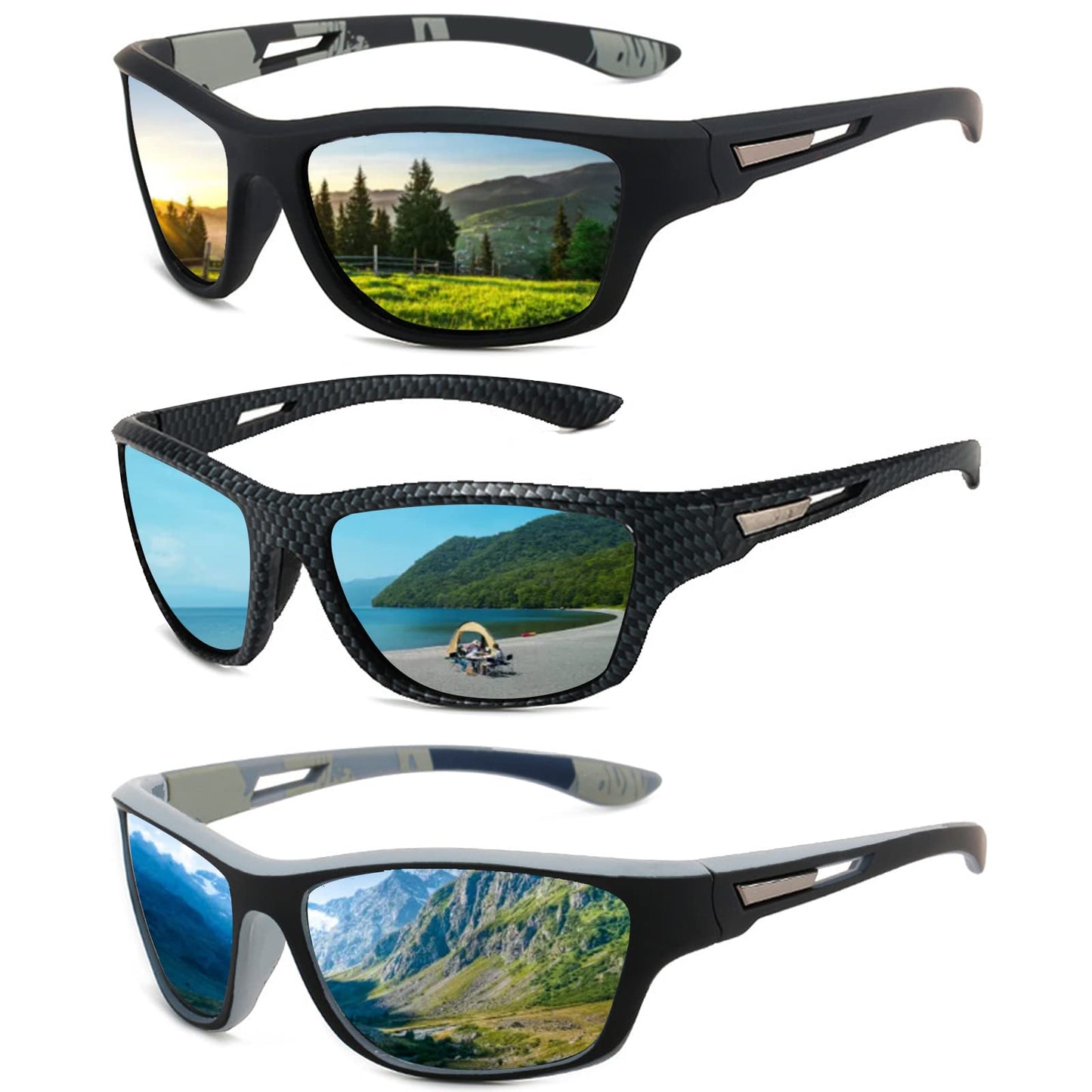 3 Pcs Black Polarized Sunglasses Mens/Women Sport Glasses UV400 Driving Fishing Running Cycling Shades Sun Glasses