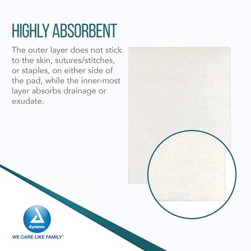 Dynarex Non-Adherent Pads - Sterile & Soft Wound Care | Highly Absorbent, 3” x 4”, 100 Count