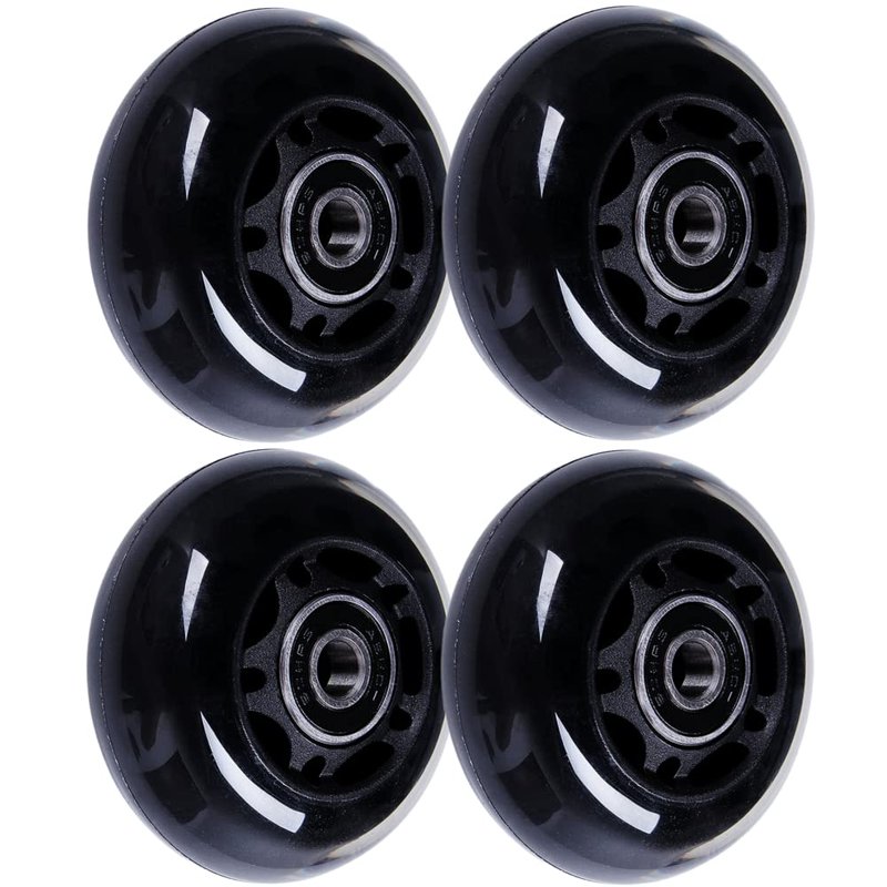 AOWISH 64mm Inline Skate Wheels 64mm x 24mm Roller Hockey Replacement Wheels w/Bearings for Roller Board Bag, Luggage Suitcase, Water Rower Seat, Steady Rest Wood Lathe (4-Pack) (Black)