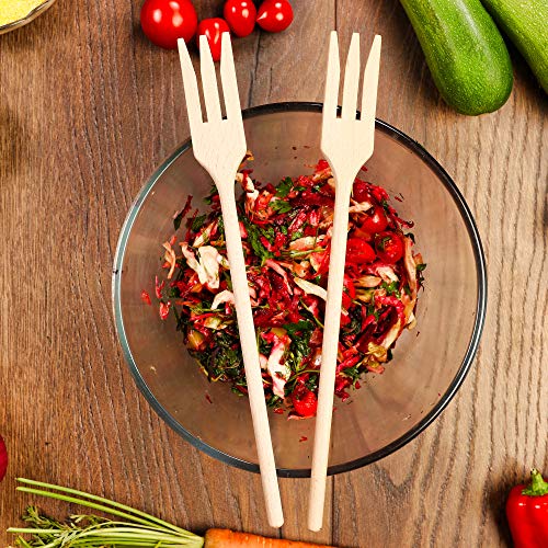 StesoSHOP Wooden Forks for Cooking - 2 Pc Beech Wood Set for Pasta & Salad