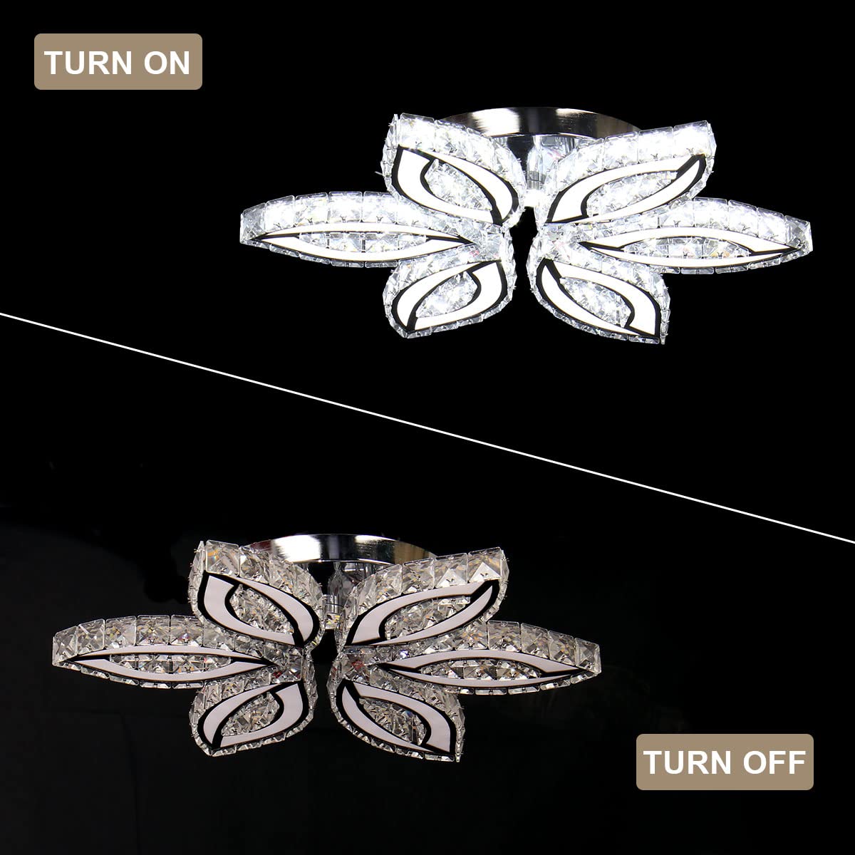 CLAIRDAI 20" Modern Crystal Chandelier, Flower Led Chandelier with K9 Crystal Acrylic, Cool White 6500K, 20" x 20" x 3.1" for Living Room