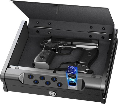 **Biometric Gun Safe by [Brand Name] - Quick-Access Handgun Safe with Fingerprint & Digital Keypad | Fits 2 Pistols | Heavy-Duty Steel for Home & Car**